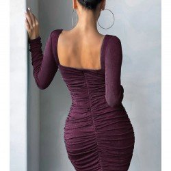  Sexy Pure Color Drawstring Tight Women's Dress