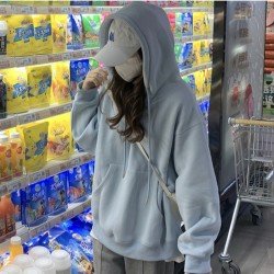  Loose Casual Hooded Pure Color Women's Sweater