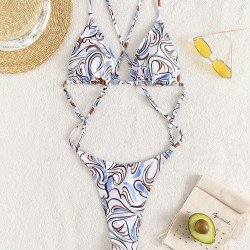 Sexy Halter Backless Printing Women's Split Bikini
