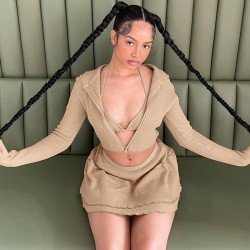 Hooded Collar 3 Piece Skirt Sets Outfit Sets Hooded Collar 3 Piece Skirt Sets Outfit Sets