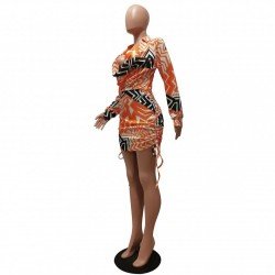 Fall Low Cut Ruched Printed Rompers