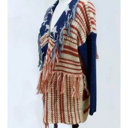 Striped Tassel Ladies Casual Sweater Cardigan Coats