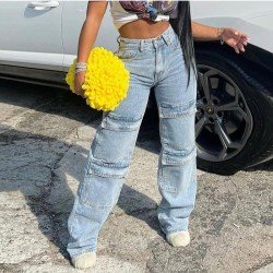 Low Rise Blue Straight Leg Jeans For Ladies