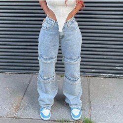 Low Rise Blue Straight Leg Jeans For Ladies