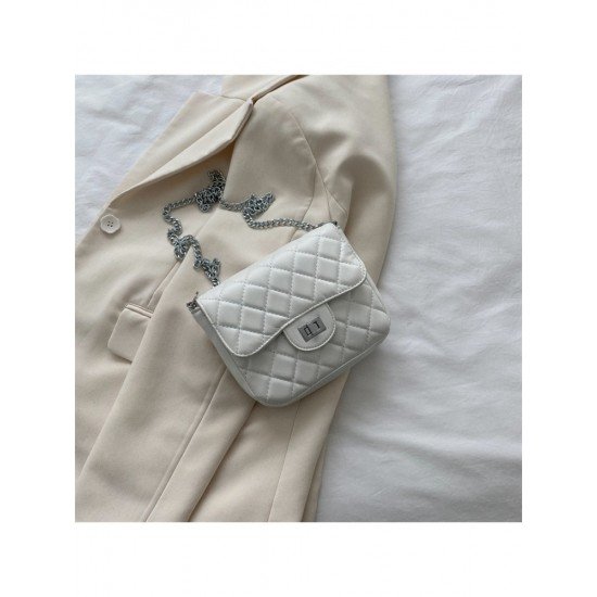Soft PU Pure Color Rhombus Lattice Chain Bags