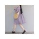  2024 Fall Square Collar Plaid Long Sleeve Dress