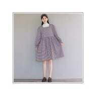  2024 Fall Square Collar Plaid Long Sleeve Dress