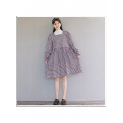 2024 Fall Square Collar Plaid Long Sleeve Dress  2024 Fall Square Collar Plaid Long Sleeve Dress