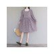  2024 Fall Square Collar Plaid Long Sleeve Dress
