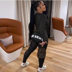  U Neck Letter Printing Top And Trouser Sets