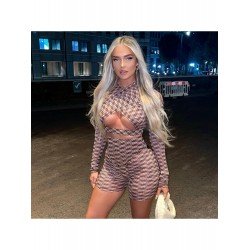 Geometric Print Hollow Out Short And Cropped Top Sets Geometric Print Hollow Out Short And Cropped Top Sets