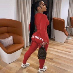  U Neck Letter Printing Top And Trouser Sets