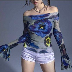 Flower Pattern Off The Shoulder Ladies Tops