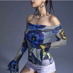 Flower Pattern Off The Shoulder Ladies Tops