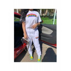 Letter Printing Women's Casual Trouser Suit  Letter Printing Women's Casual Trouser Suit