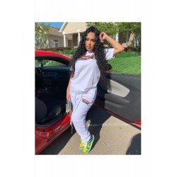 Letter Printing Women's Casual Trouser Suit  Letter Printing Women's Casual Trouser Suit