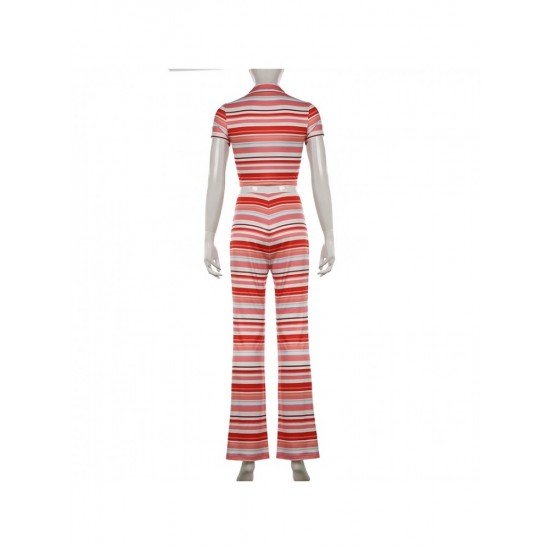  Casual Striped Crop Top And Trouser Women's Suit