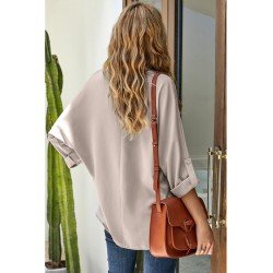 Loose V-Neck Pure Color Long Sleeve Shirt  Loose V-Neck Pure Color Long Sleeve Shirt