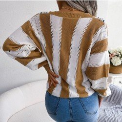 Women Lantern Sleeve V-Neck Sweater
