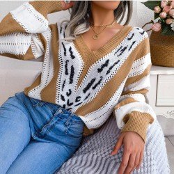 Women Lantern Sleeve V-Neck Sweater