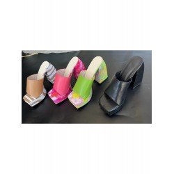 Square Toe Printed Chunky Platforms Heels  Square Toe Printed Chunky Platforms Heels