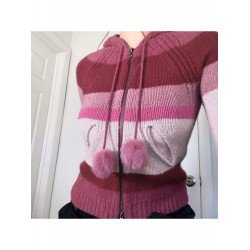  Striped Contrast Color Hooded Collar Coats