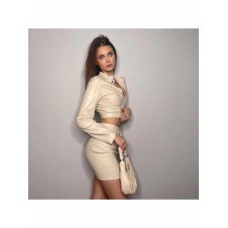 Pure Color Zipper Top And Skirt Leather Suit  Pure Color Zipper Top And Skirt Leather Suit