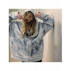 Casual Loose Hooded Butterfly Pattern Printing Coats  Casual Loose Hooded Butterfly Pattern Printing Coats
