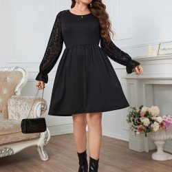 Puff Sleeve Black Plus Size Dresses For Women