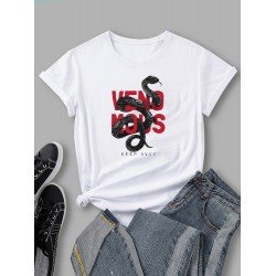 3D Snake Letter Printed Summer White T Shirts