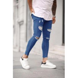 Fashion Pure Color Ripped Men's Denim Jeans  Fashion Pure Color Ripped Men's Denim Jeans