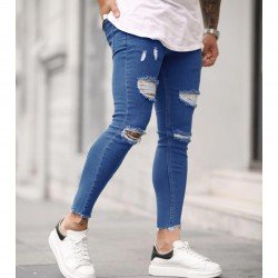  Fashion Pure Color Ripped Men's Denim Jeans