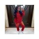 Snake Print Pockets Red Matching 2 Piece Jogger Sets