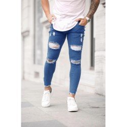 Fashion Pure Color Ripped Men's Denim Jeans  Fashion Pure Color Ripped Men's Denim Jeans