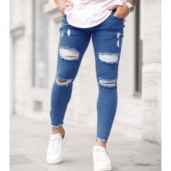  Fashion Pure Color Ripped Men's Denim Jeans