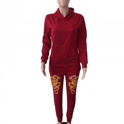 Snake Print Pockets Red Matching 2 Piece Jogger Sets