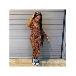 Printed V Neck Long Sleeve Skinny Women Jumpsuits Printed V Neck Long Sleeve Skinny Women Jumpsuits