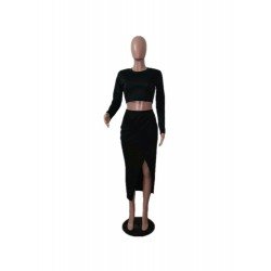 Cropped Long Sleeve Top And Slit Maxi Skirt Sets Cropped Long Sleeve Top And Slit Maxi Skirt Sets