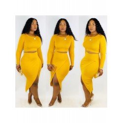 Cropped Long Sleeve Top And Slit Maxi Skirt Sets Cropped Long Sleeve Top And Slit Maxi Skirt Sets