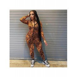 Printed V Neck Long Sleeve Skinny Women Jumpsuits Printed V Neck Long Sleeve Skinny Women Jumpsuits