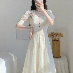  French Lace Embroidered Women's Long Sleeve Dress