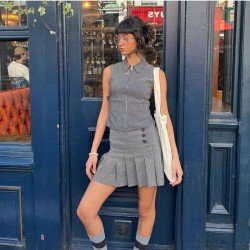 Street Summer Striped Pleated A-line Skirts