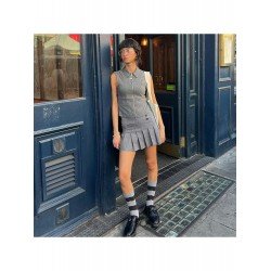 Street Summer Striped Pleated A-line Skirts Street Summer Striped Pleated A-line Skirts