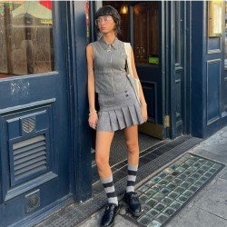 Street Summer Striped Pleated A-line Skirts