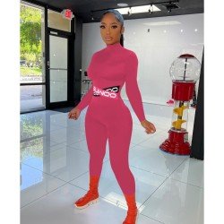 Sexy Tight Letter Women's Long Sleeve Jumpsuit
