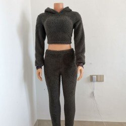  Pure Color Lace Up Women's 2-Piece Set