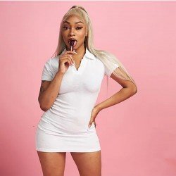 Letter Embroidery White Short Sleeve Dresses 