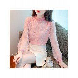  2024 Fall Pure Color Lace Embroidered Women's Top