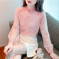  2024 Fall Pure Color Lace Embroidered Women's Top