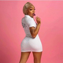 Letter Embroidery White Short Sleeve Dresses 